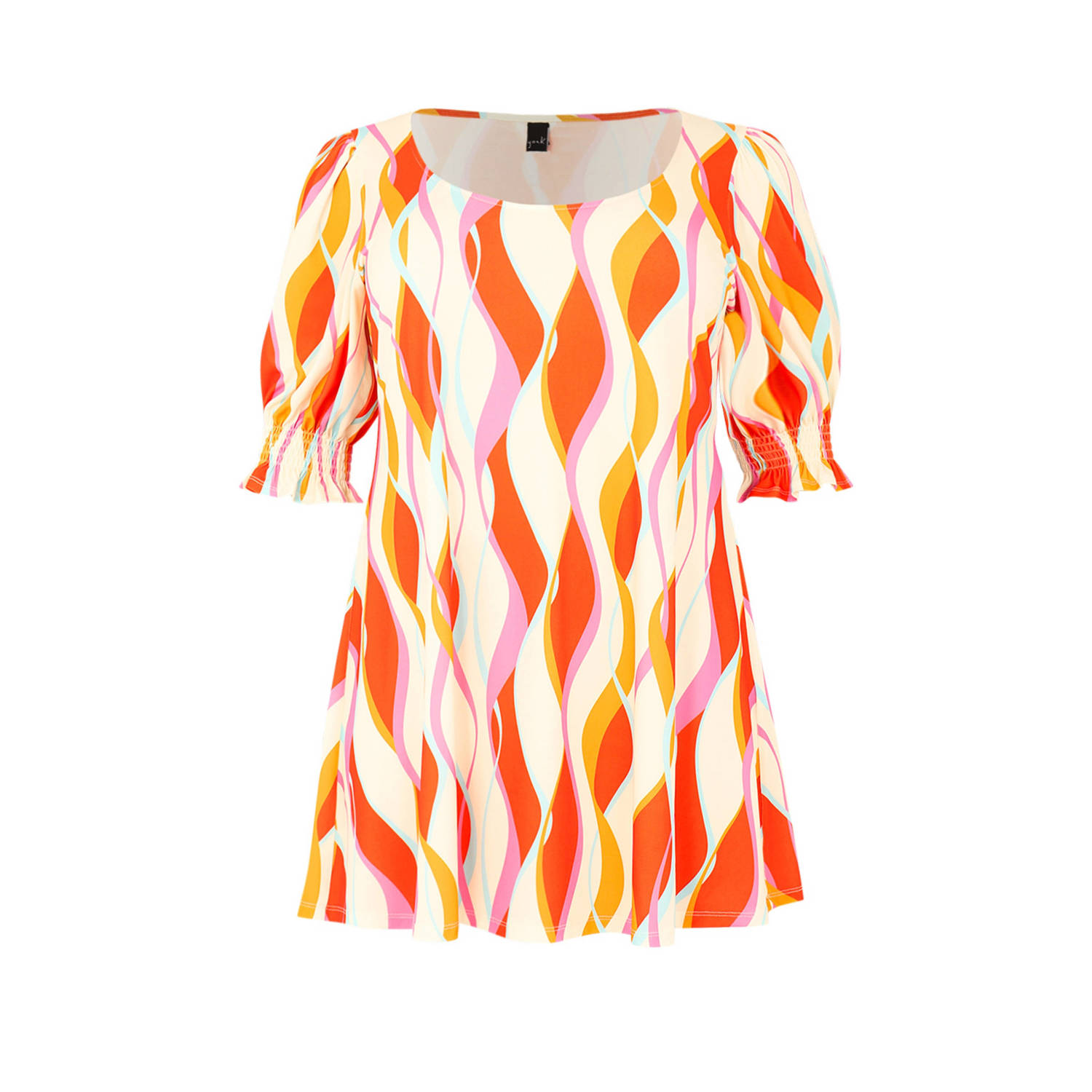 Yoek tuniek met all over print oranje wit roze