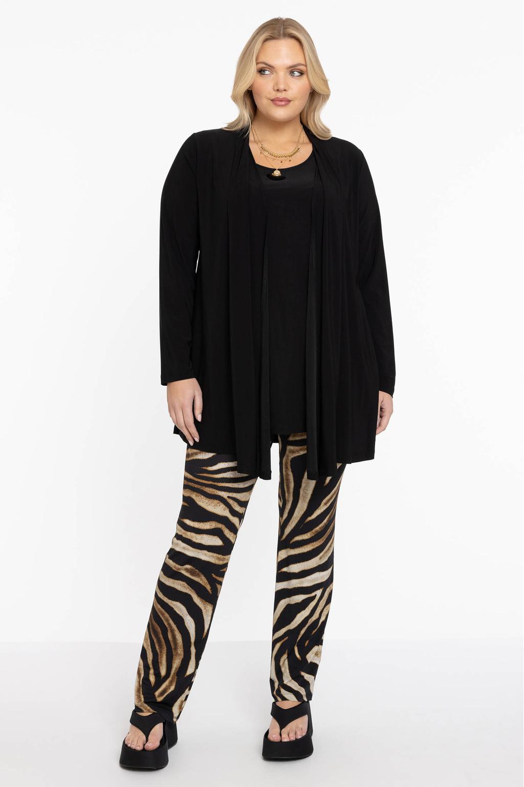 YOEK straight fit broek met dierenprint donkerbruin/zwart/crème
