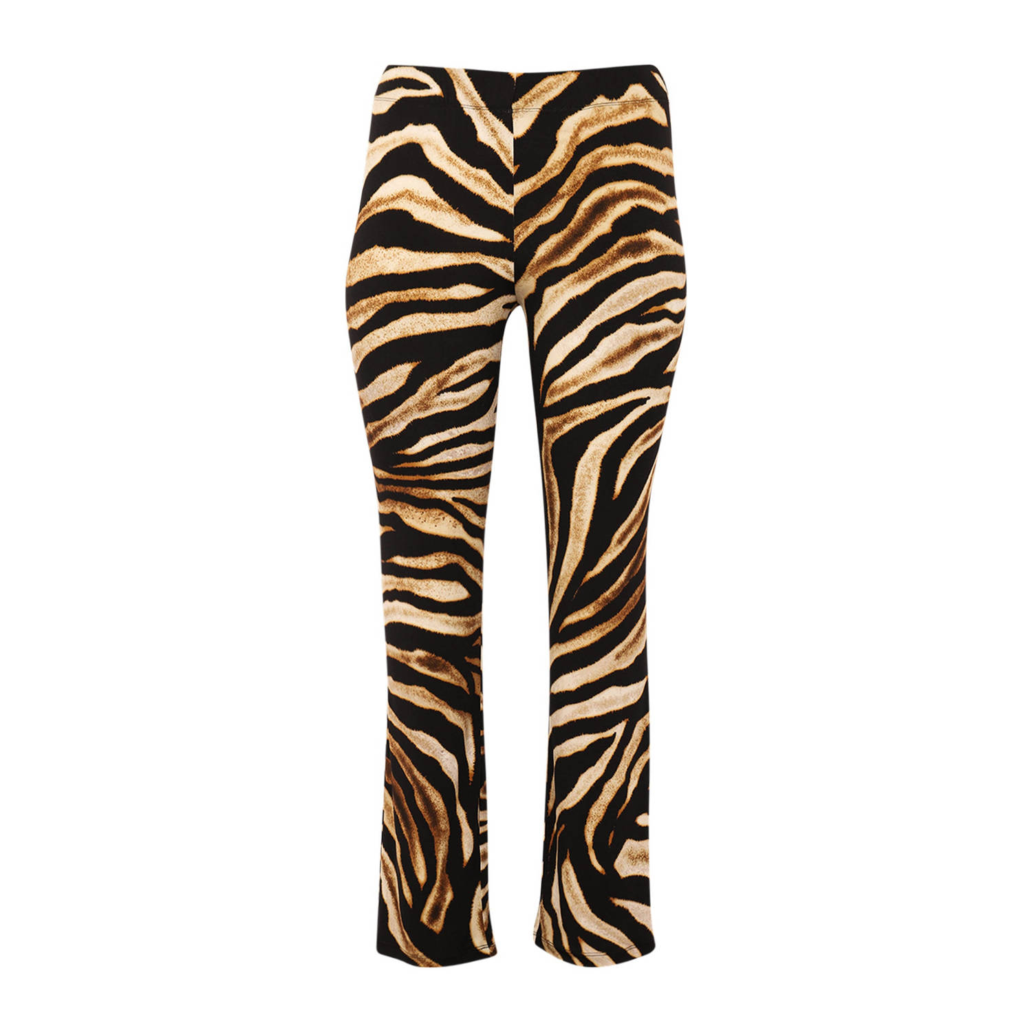 Yoek straight fit broek met dierenprint donkerbruin zwart crème