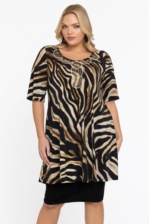 tuniek met dierenprint en strass steentjes donkerbruin/zwart/crème