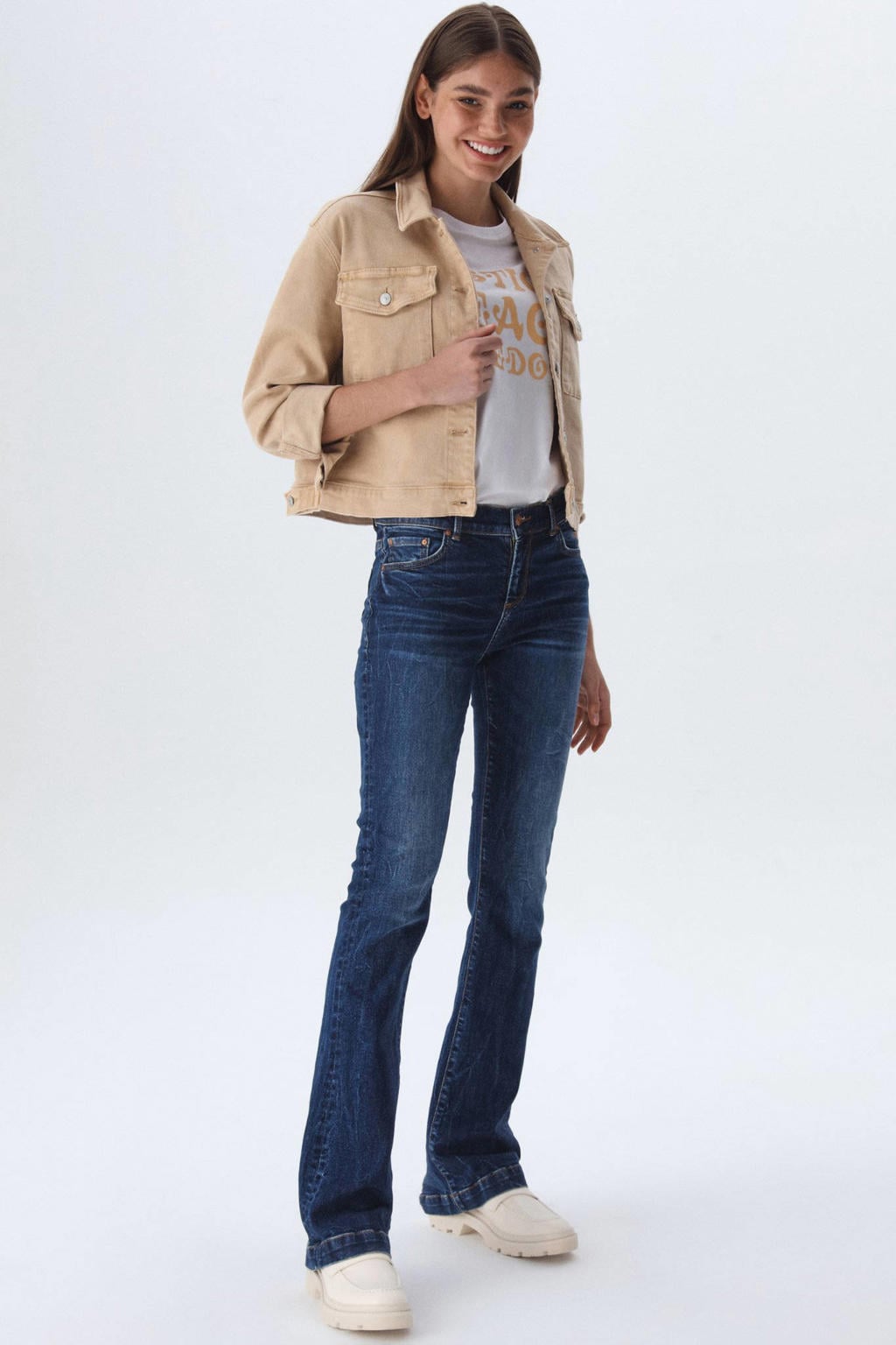 Dark blue denim dames LTB regular jeans Fallon dark blue van denim met rits- en knoopsluiting en effen