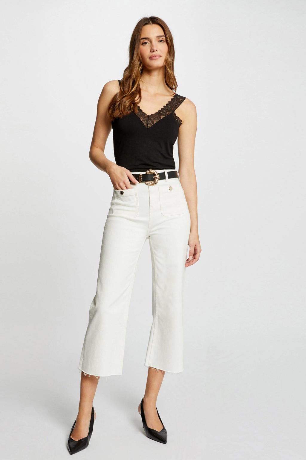 Zwarte dames Morgan top van viscose met effen en V-hals