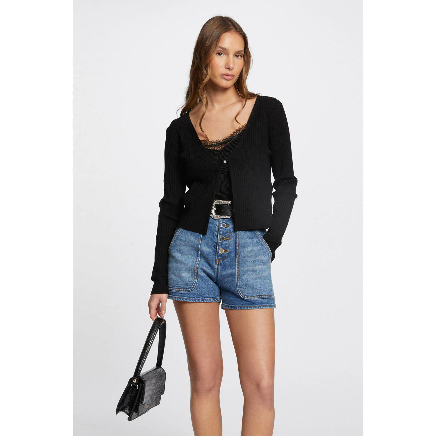 Morgan ribgebreid vest zwart
