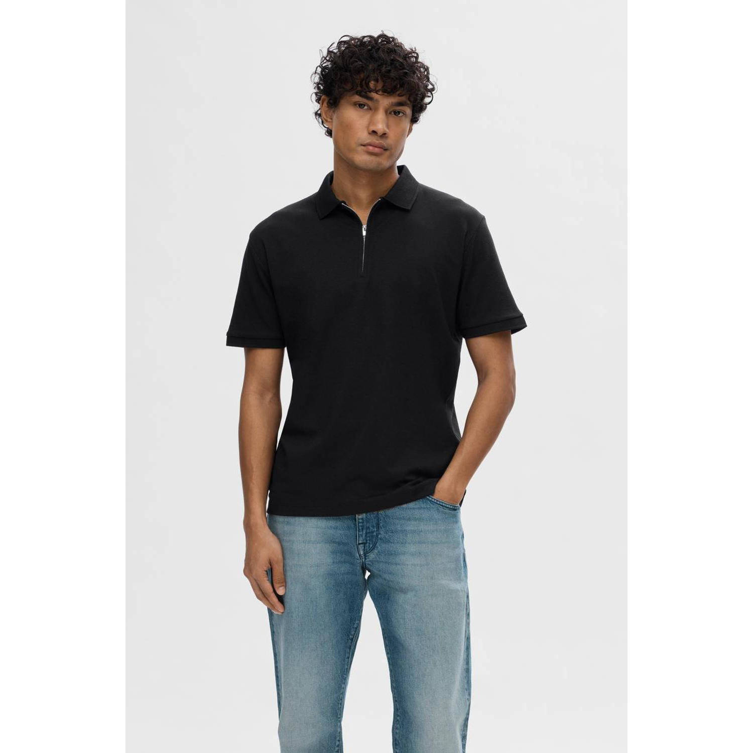 SELECTED HOMME regular fit polo SLHFAVE zwart