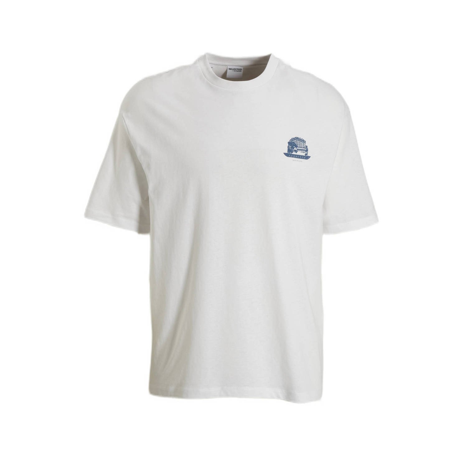 SELECTED HOMME oversized T-shirt SLHLOOSE-DEREK met backprint wit