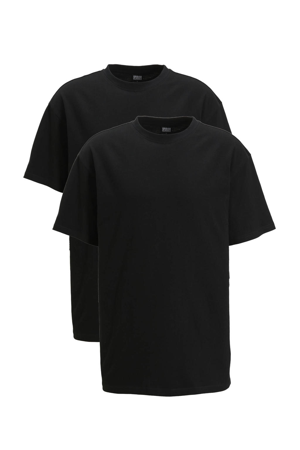 Set van 2 zwarte heren Urban Classics oversized T-shirt van katoen met effen, korte mouwen en ronde hals
