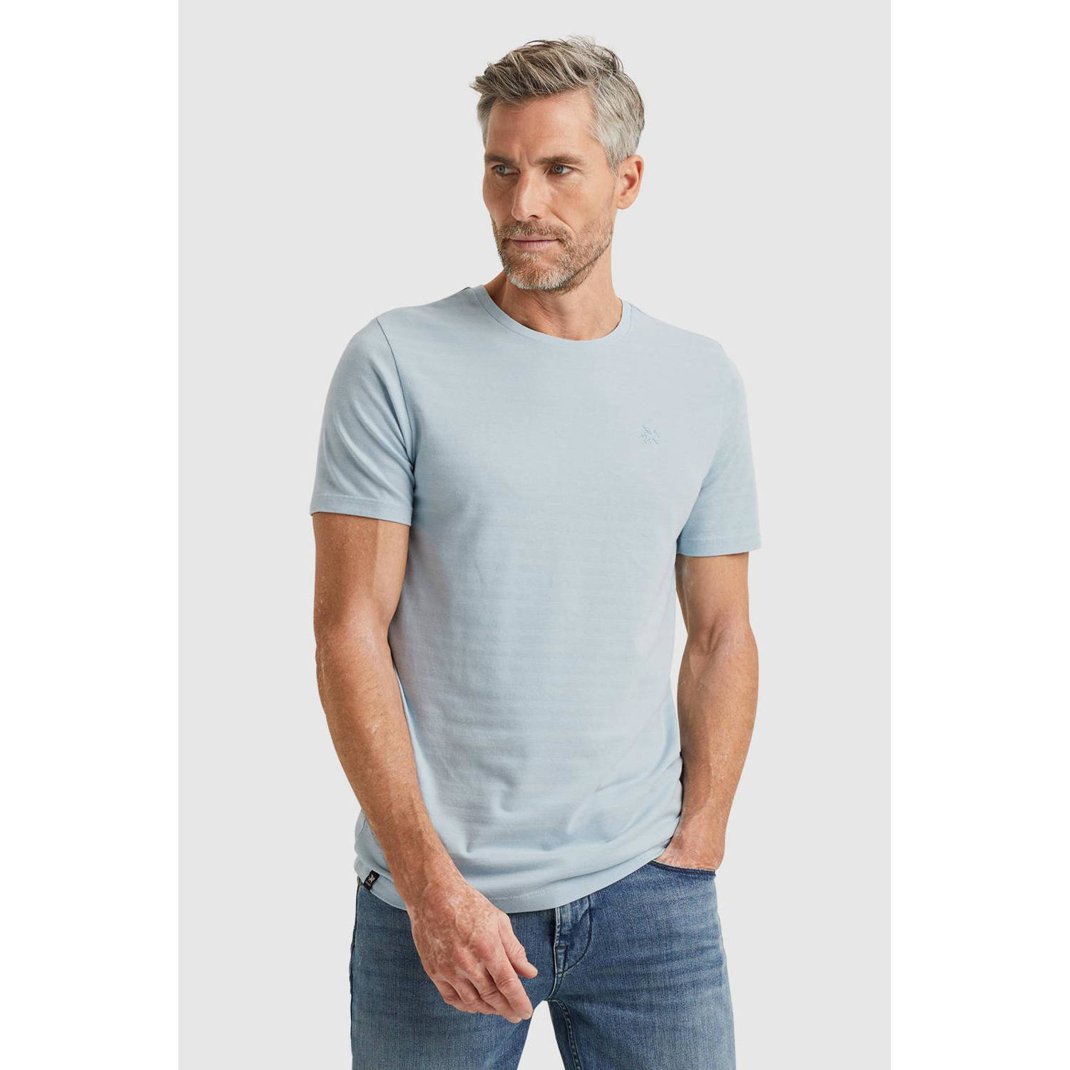 Vanguard gestreept T-shirt met jacquard lichtblauw