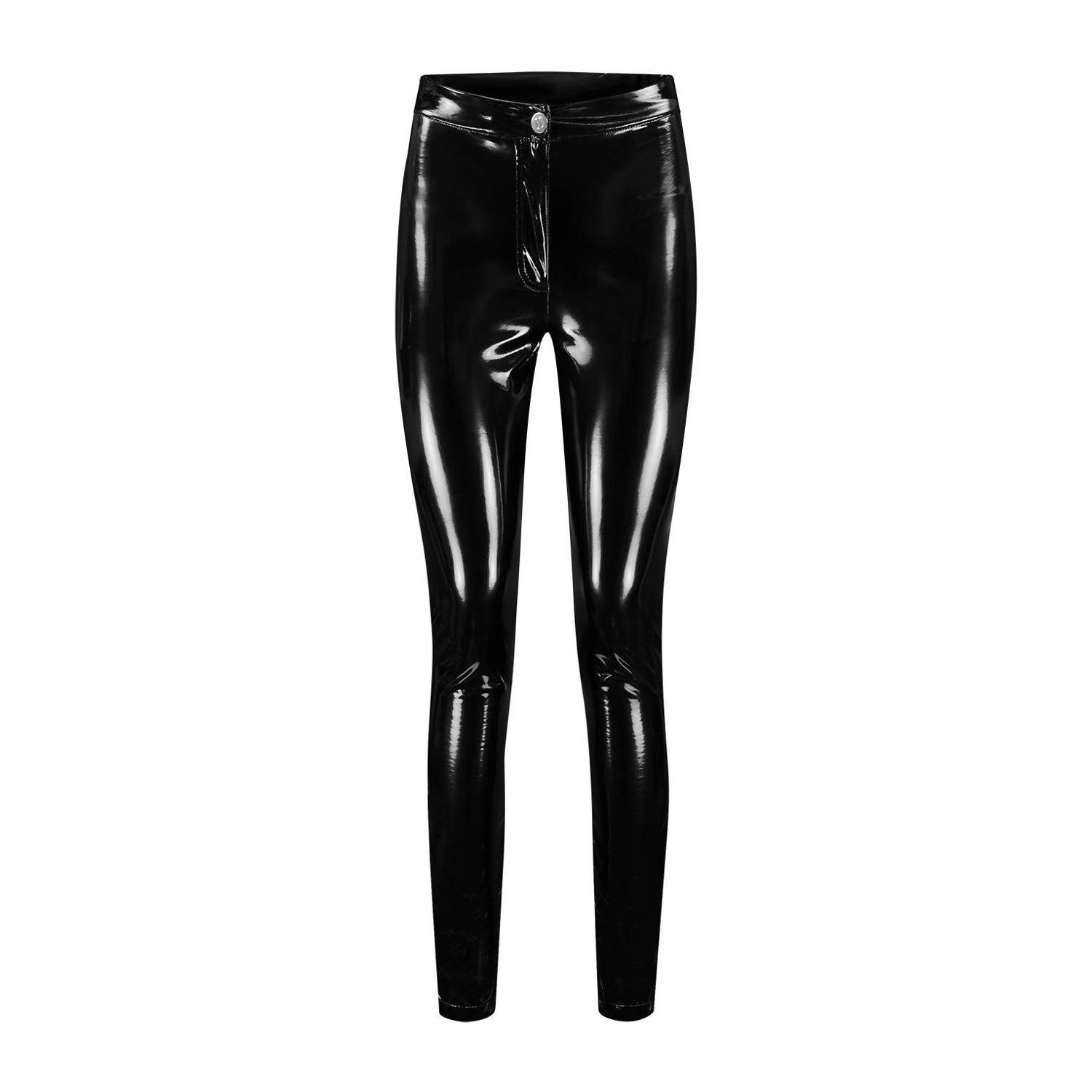 NIKKIE imitatieleren high waist skinny broek zwart