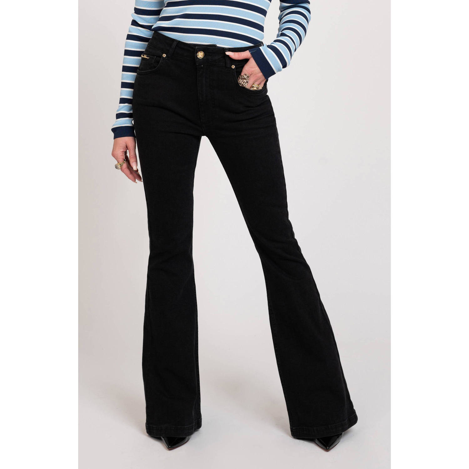 NIKKIE flared jeans black denim