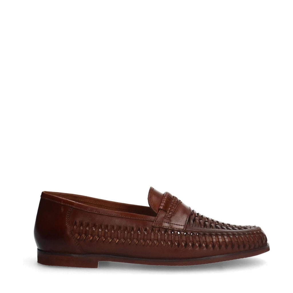 Cognackleurige heren Manfield leren loafers