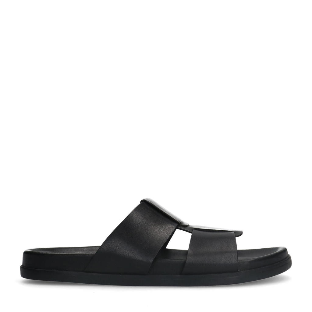Zwarte heren Manfield leren slippers