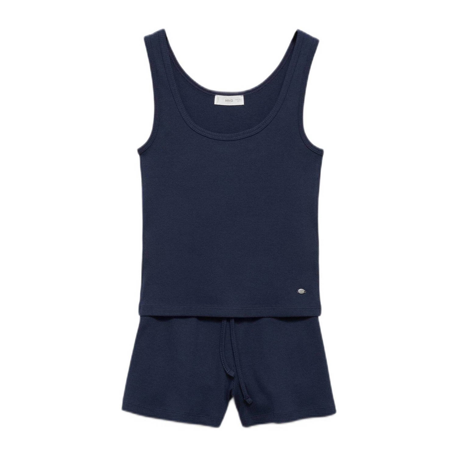 Mango Kids shortama donkerblauw Meisjes Katoen Ronde hals Effen 152(XXS)