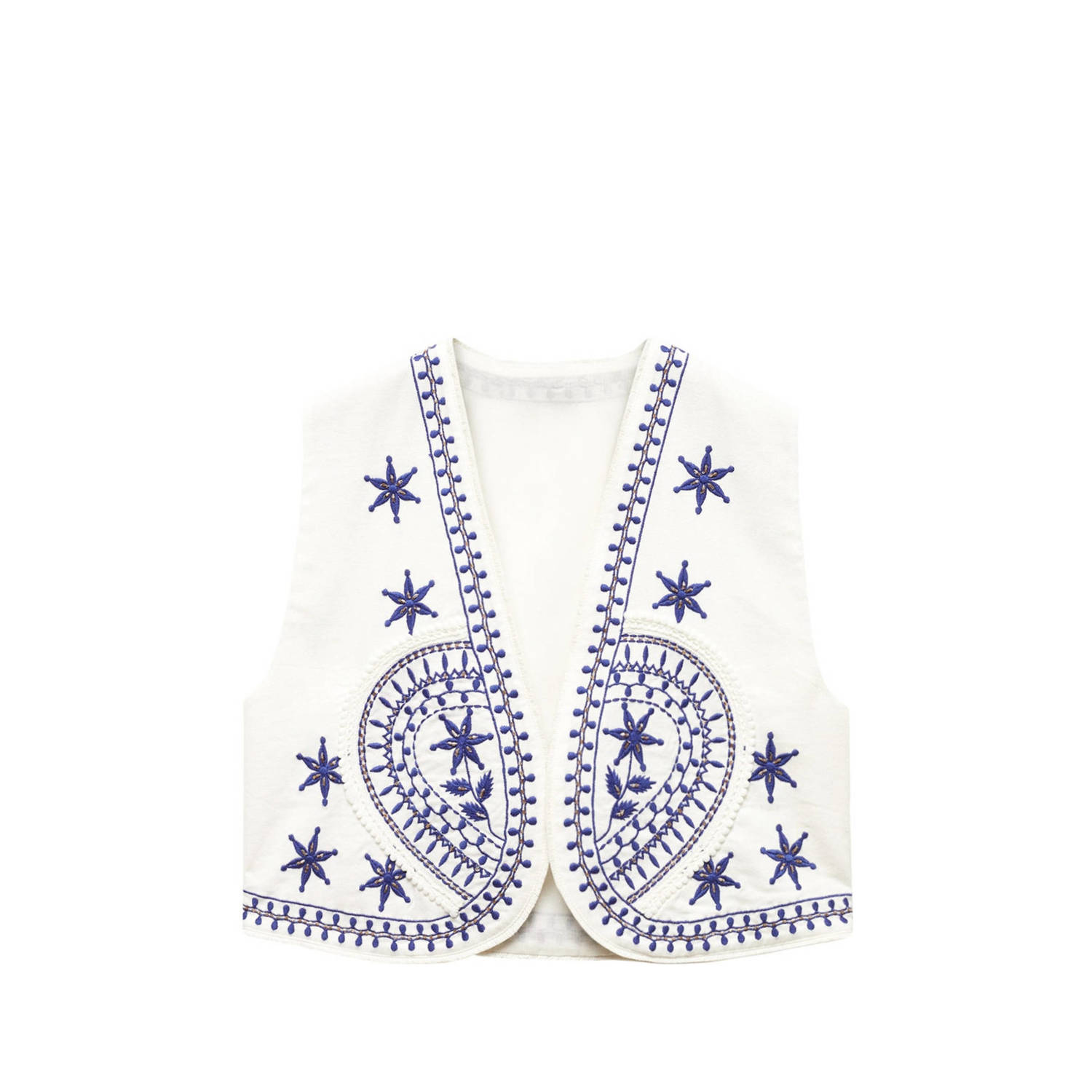 Mango Kids gilet met all over print en borduursels wit blauw