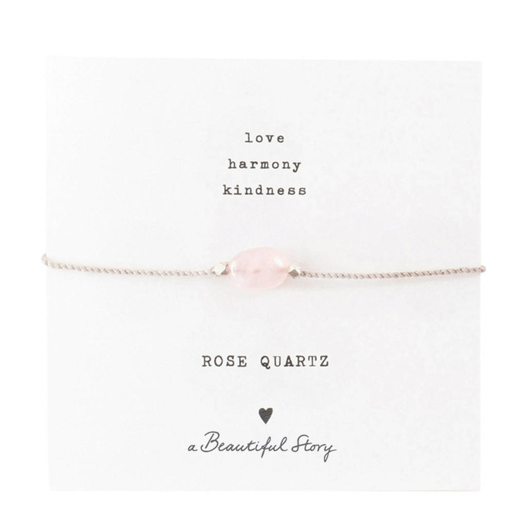 A Beautiful Story armband Gemstone Card Rozenkwarts zilverkleurig