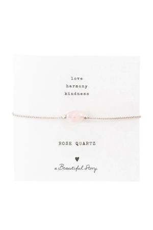 armband Gemstone Card Rozenkwarts zilverkleurig
