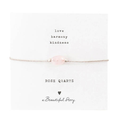 A Beautiful Story armband Gemstone Card Rozenkwarts zilverkleurig afbeelding