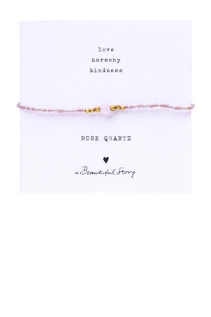 armband Iris Card Rozenkwarts goudkleurig