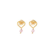 thumbnail: A Beautiful Story giftbox oorbellen + ketting Open Heart Rozenkwarts goudkleurig