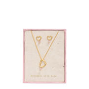 thumbnail: A Beautiful Story giftbox oorbellen + ketting Open Heart Rozenkwarts goudkleurig