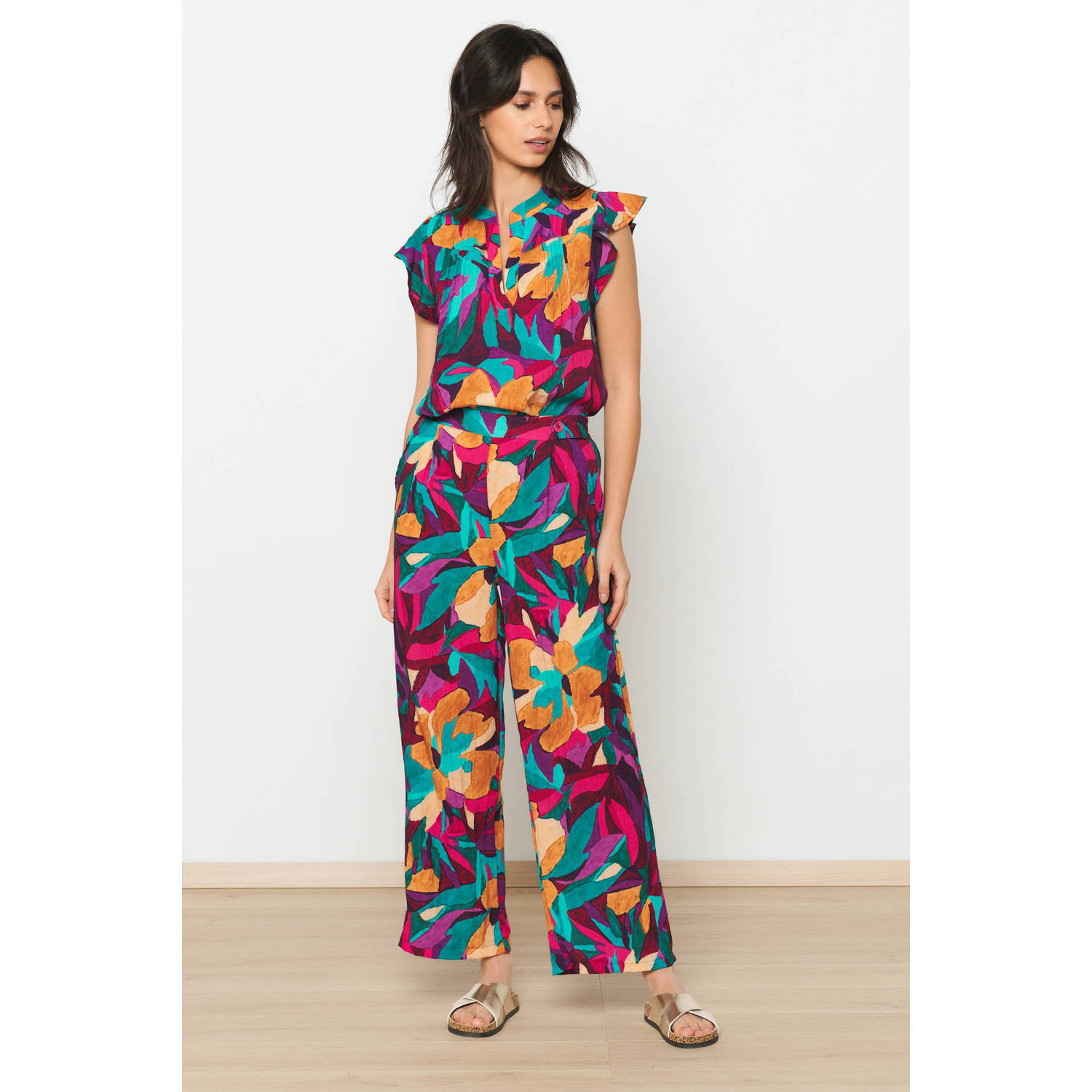 LOLALIZA cropped wide leg broek met all over print multi