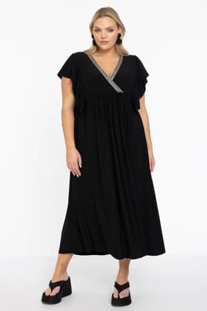 maxi A-lijn jurk DOLCE met contrastbies en contrastbies zwart