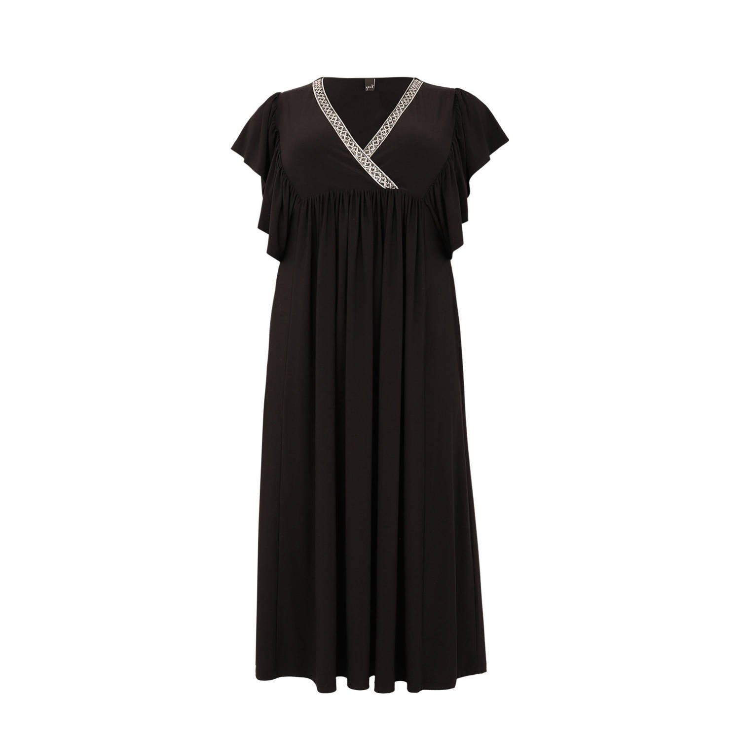 Yoek maxi A-lijn jurk DOLCE met contrastbies en contrastbies zwart