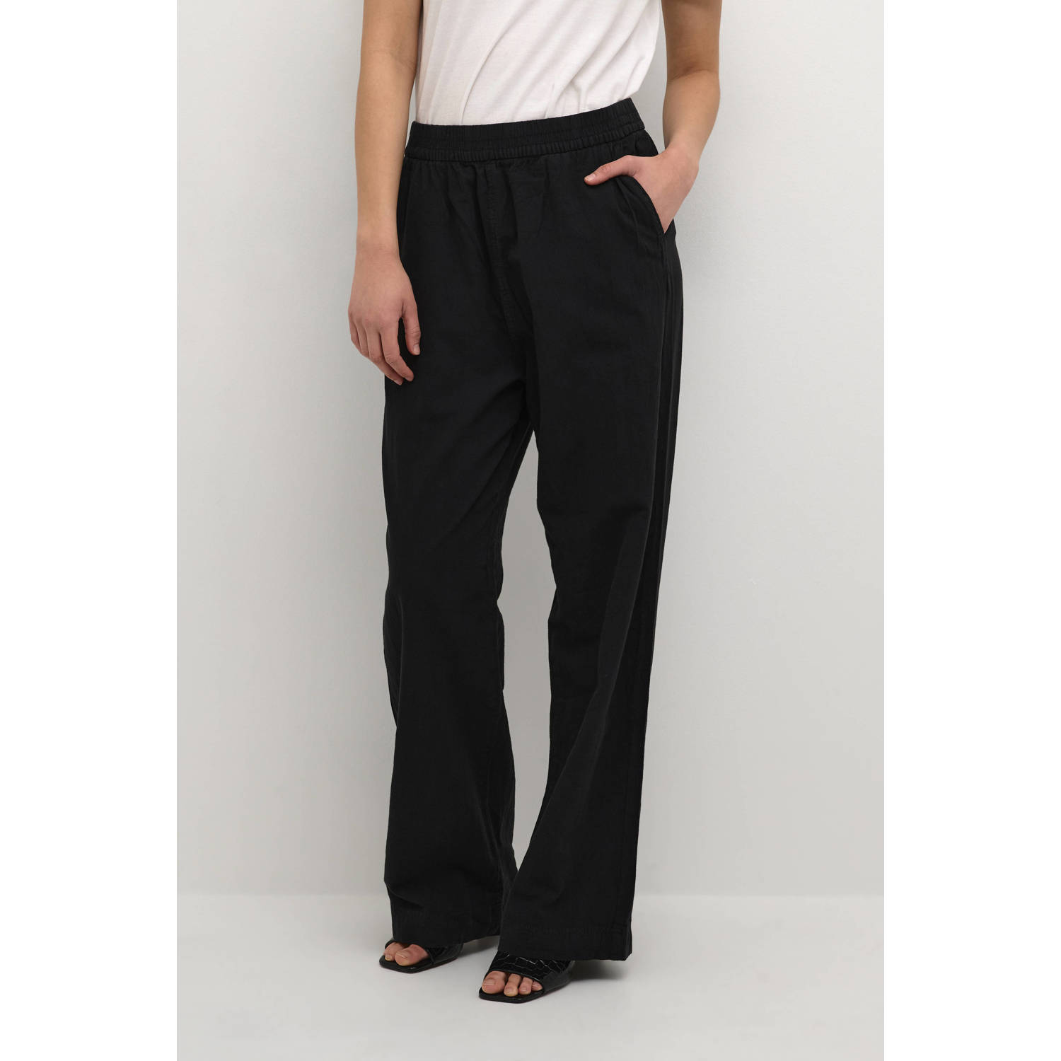 Kaffe high waist wide leg broek KAnaya zwart