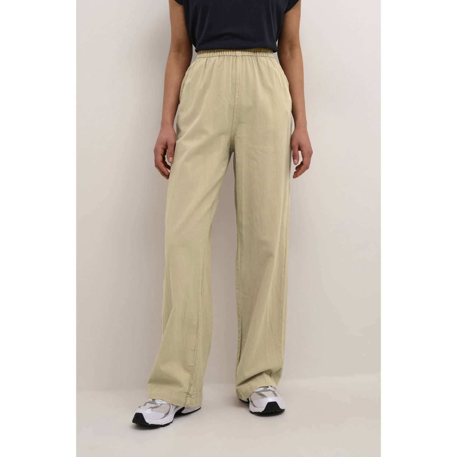 Kaffe high waist wide leg broek KAnaya zand