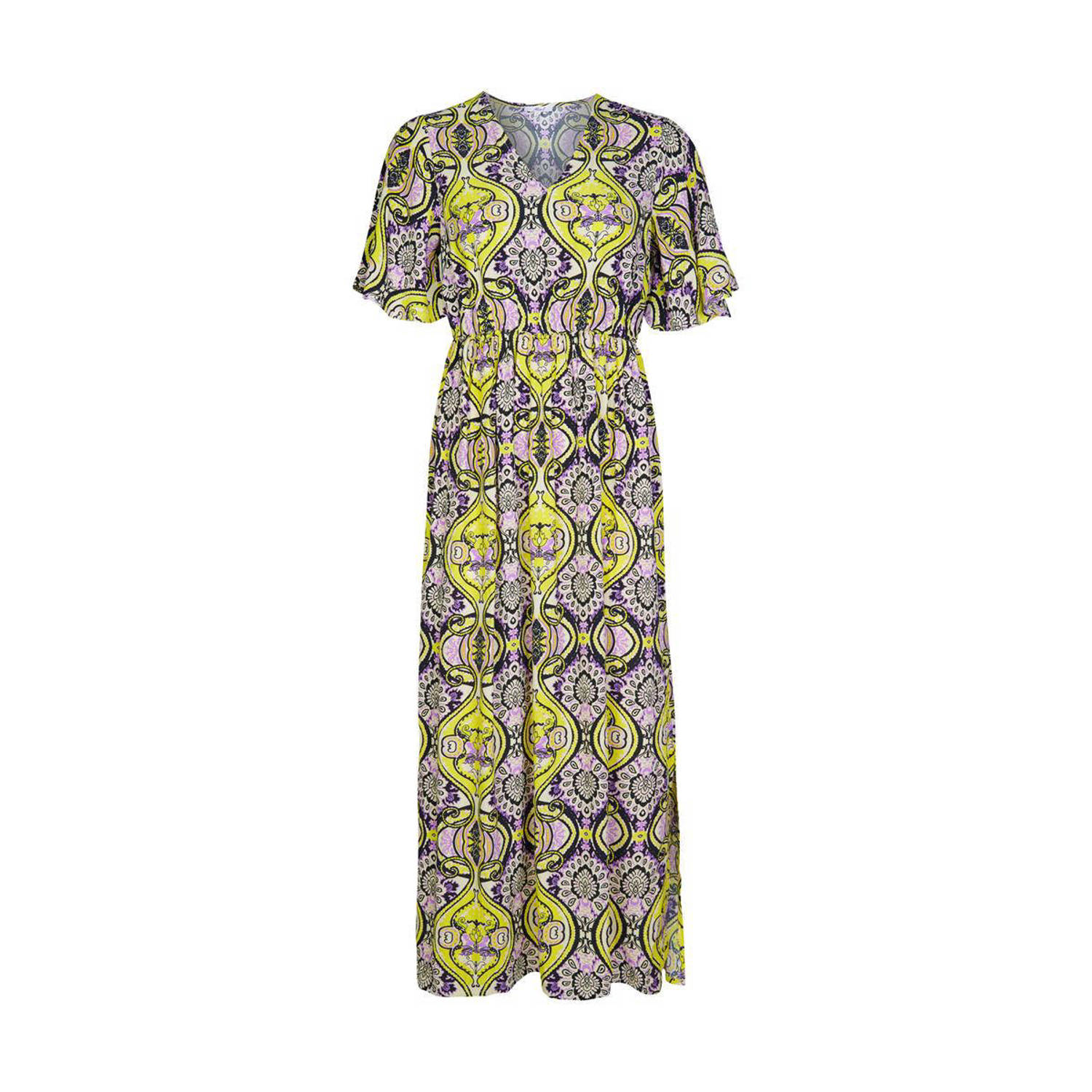 Miss Etam maxi A-lijn jurk met all over print lila geel