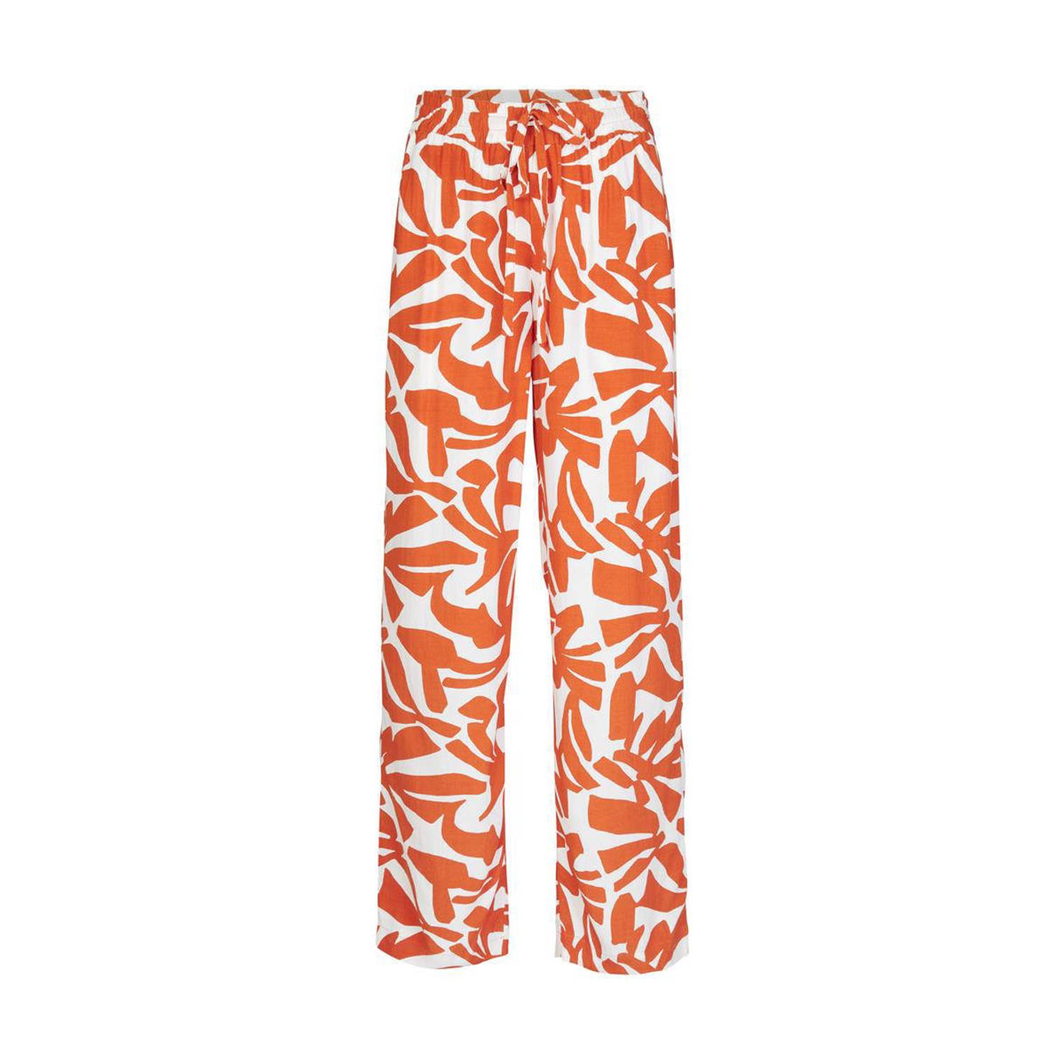 Miss Etam high waist wide leg broek met all over print oranje wit