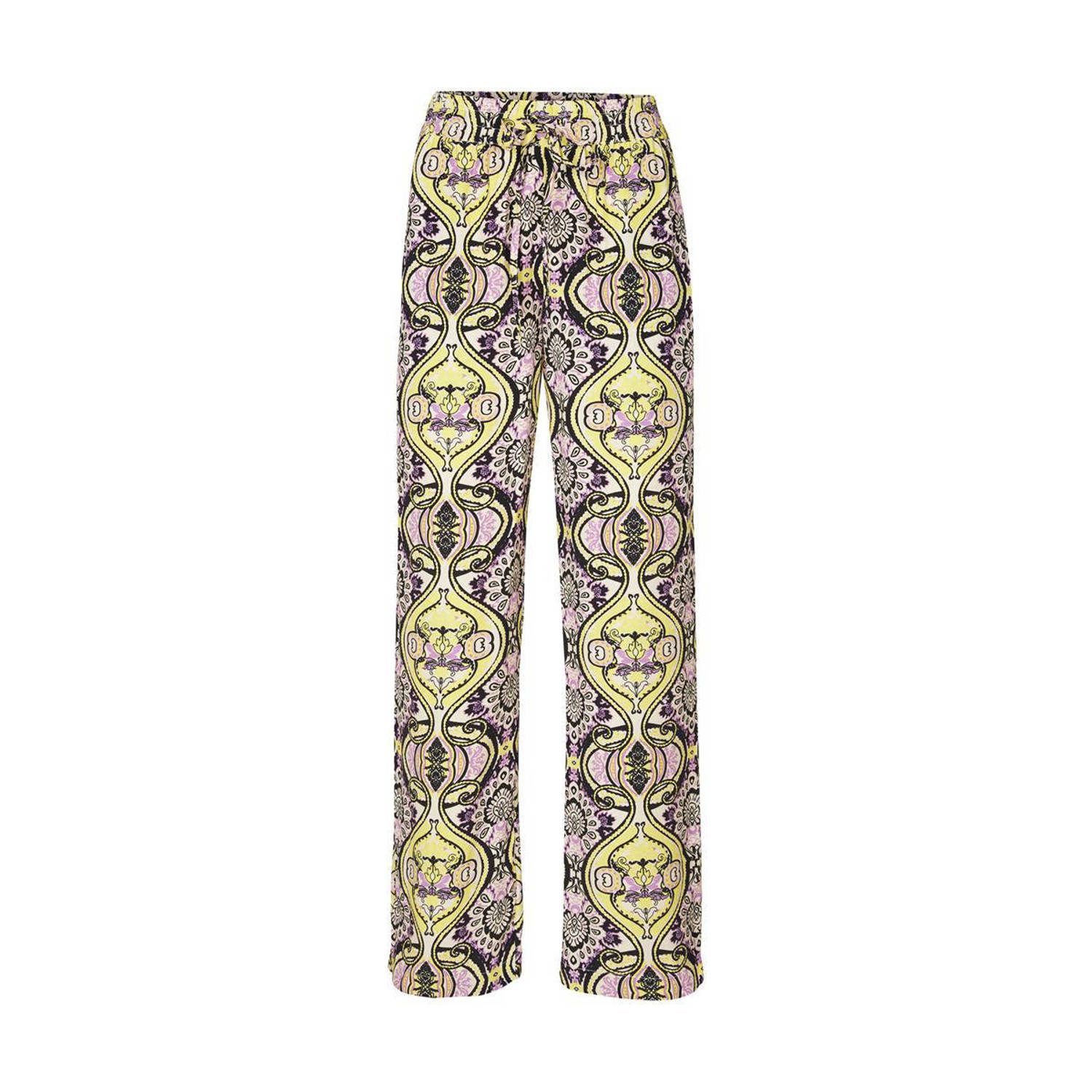 Miss Etam high waist wide leg broek met all over print lila geel