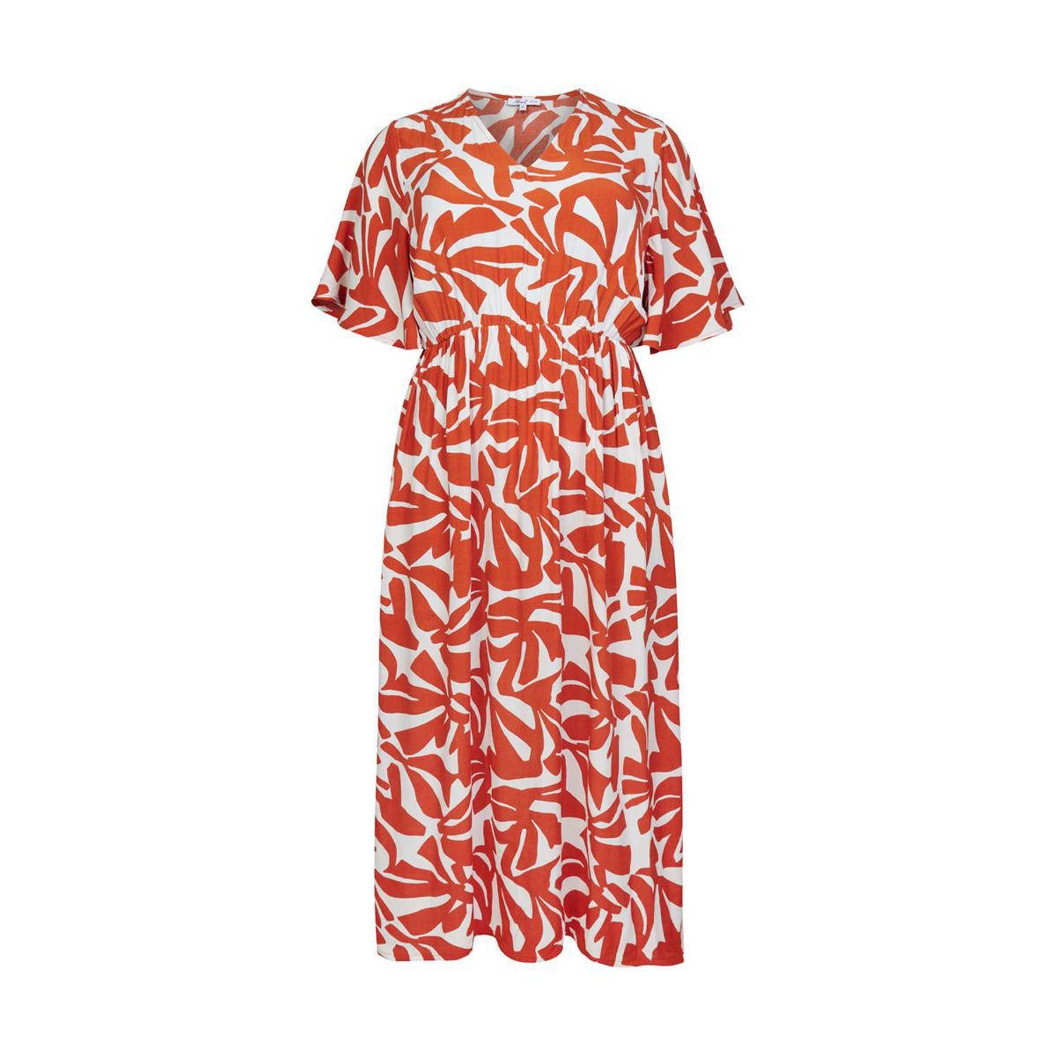 Miss Etam Plus maxi A-lijn jurk met all over print oranje wit