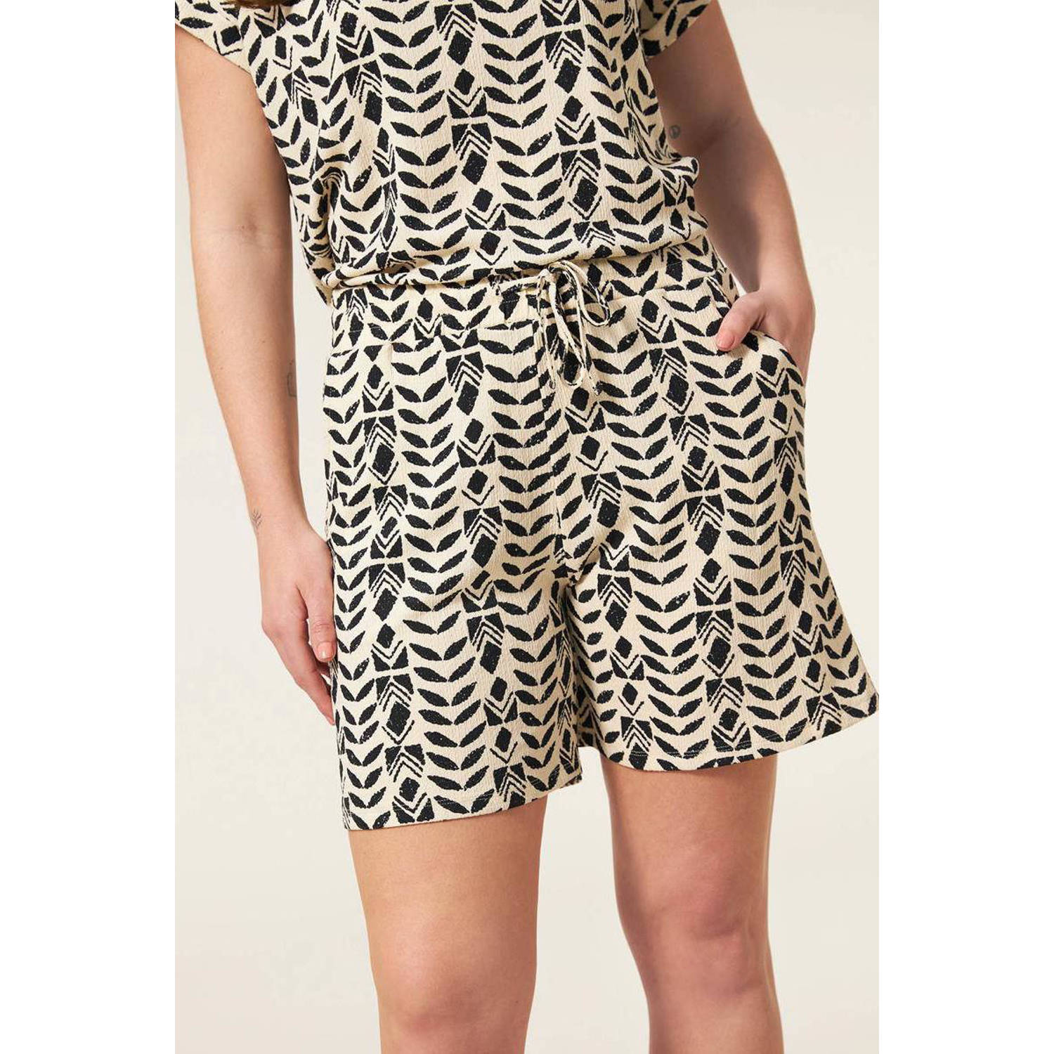 Miss Etam regular fit broek met all over print ecru zwart