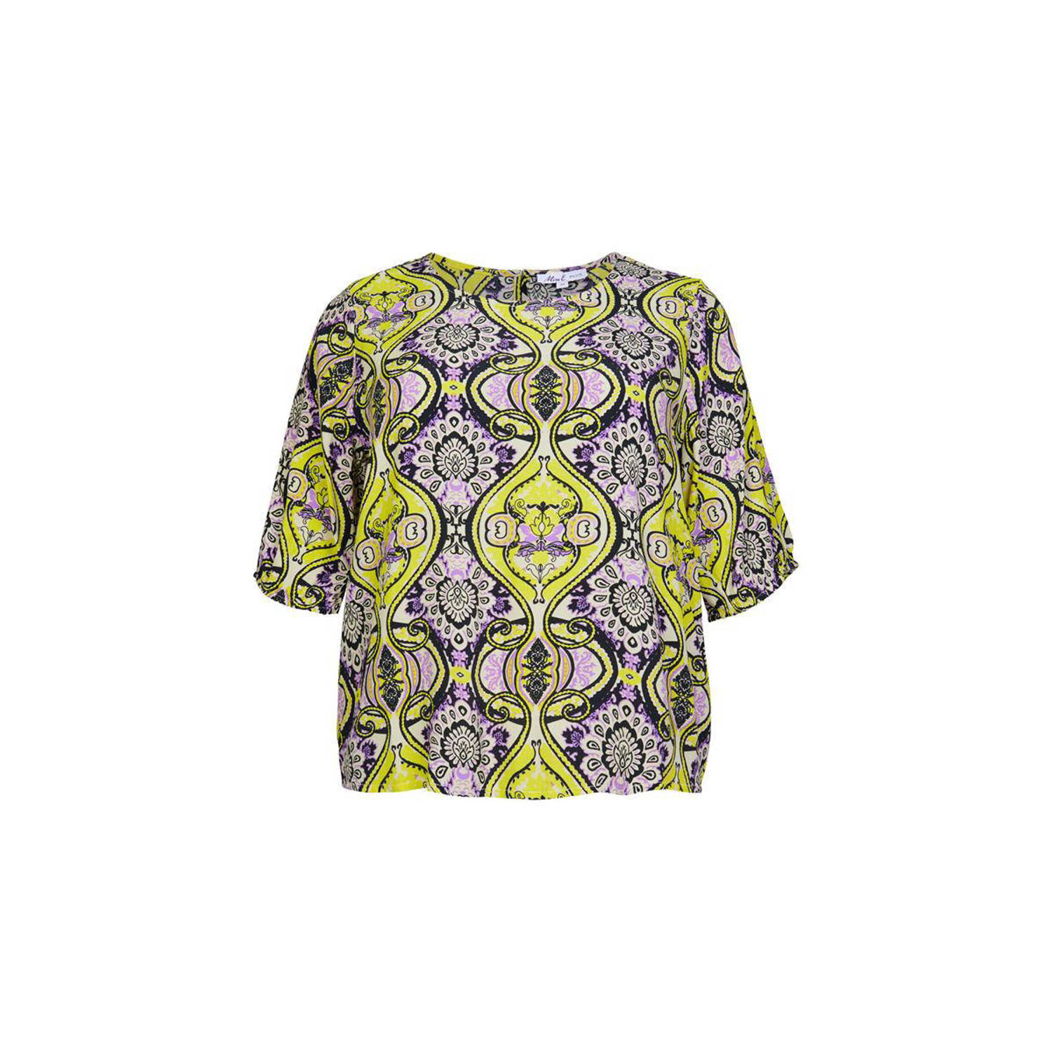 Miss Etam Plus top met all over print lila geel