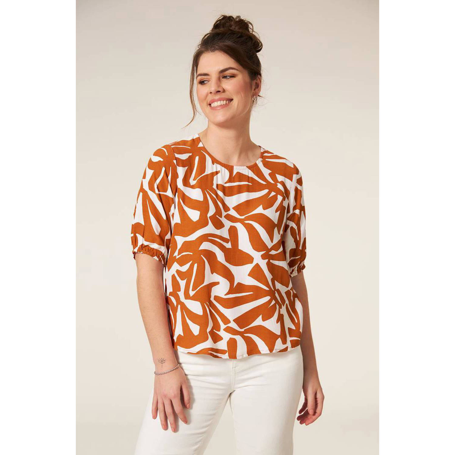 Miss Etam top met all over print oranje wit