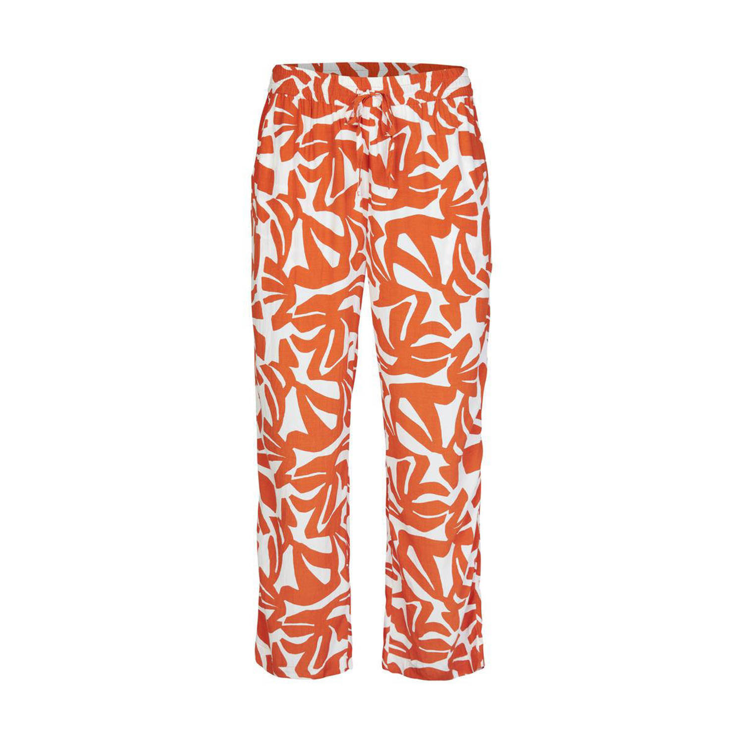 Miss Etam Plus high waist wide leg broek met all over print oranje wit