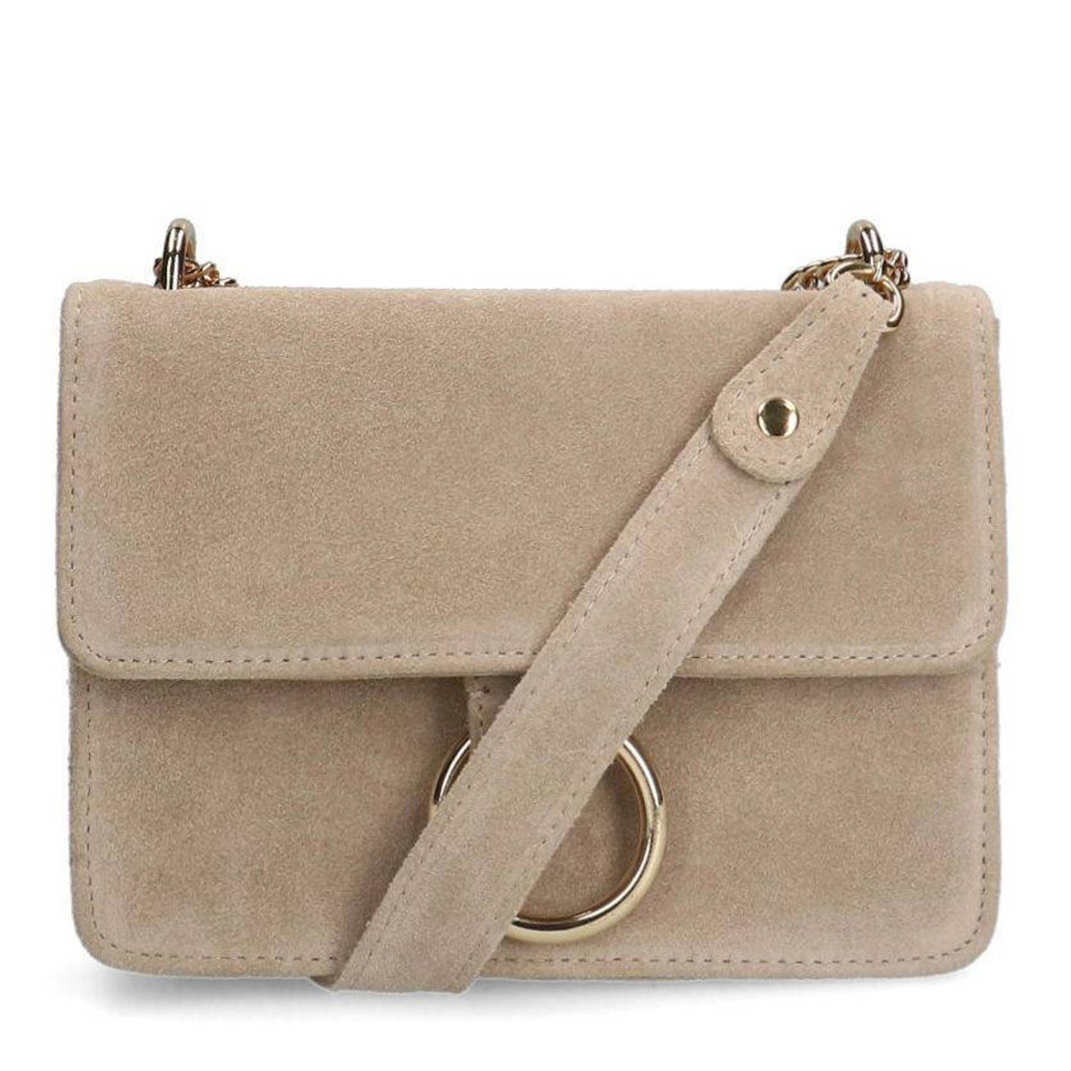 Manfield suède crossbody tas beige