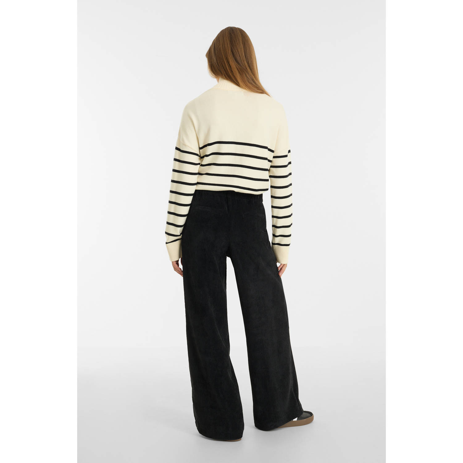 anytime corduroy wide leg broek zwart