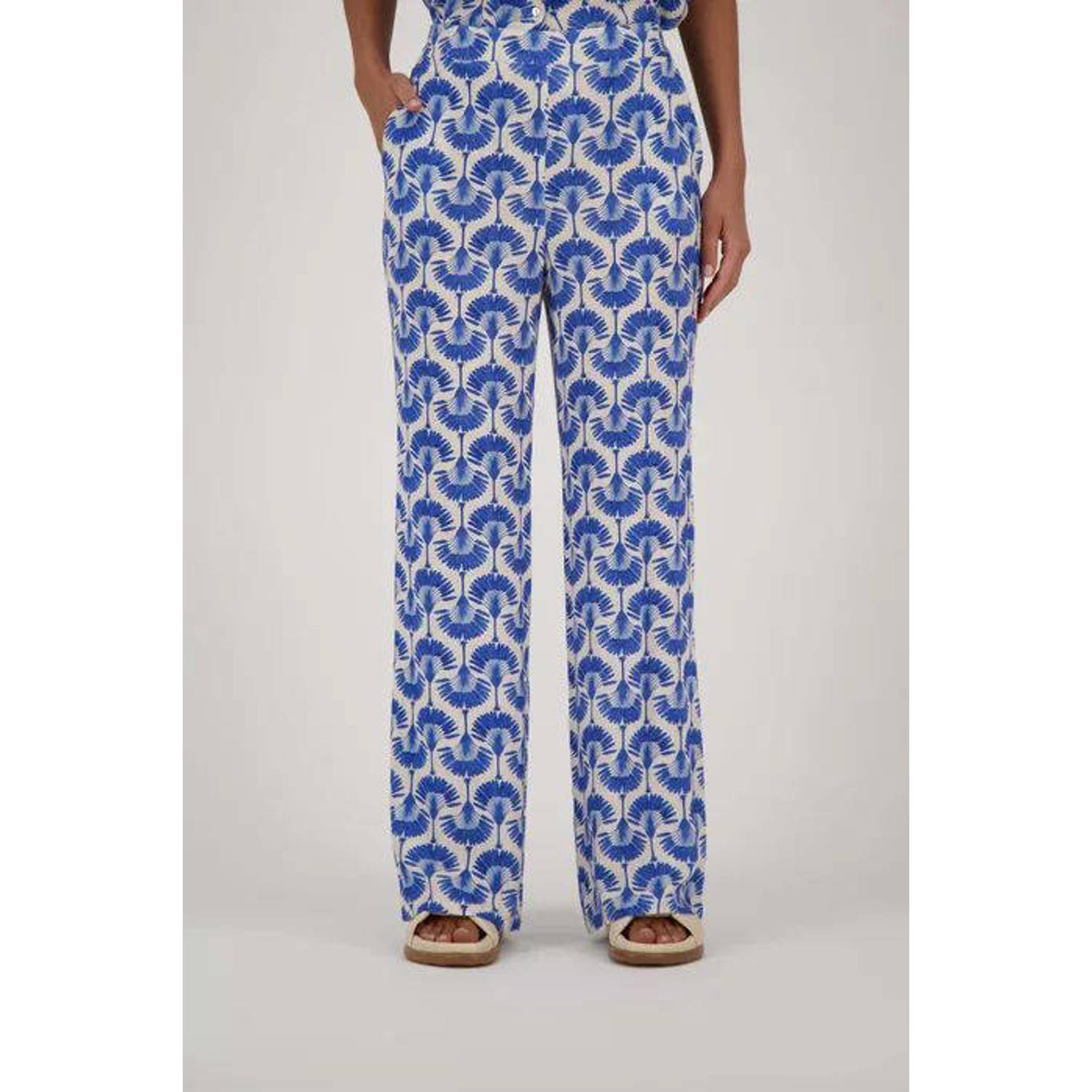 Zusss straight fit broek met all over print blauw wit