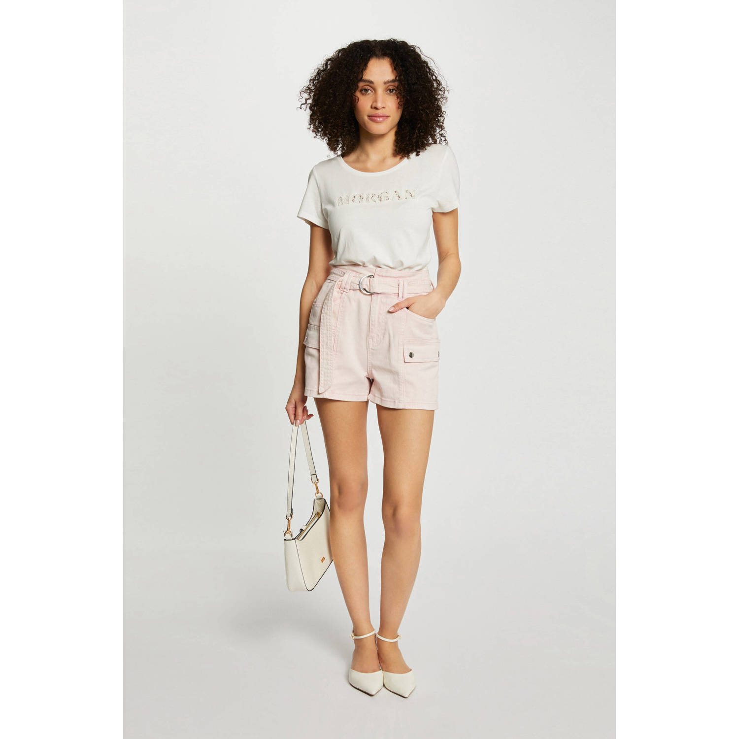 Morgan T-shirt met tekst en borduursels ecru