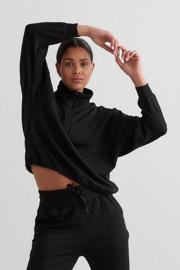 thumbnail: Zwarte dames Aim'n sportsweater Comfy van modal met lange mouwen en opstaande kraag