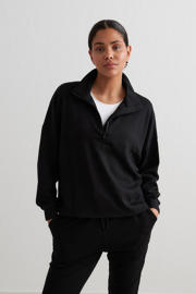 thumbnail: Zwarte dames Aim'n sweater Comfy van modal met lange mouwen en opstaande kraag