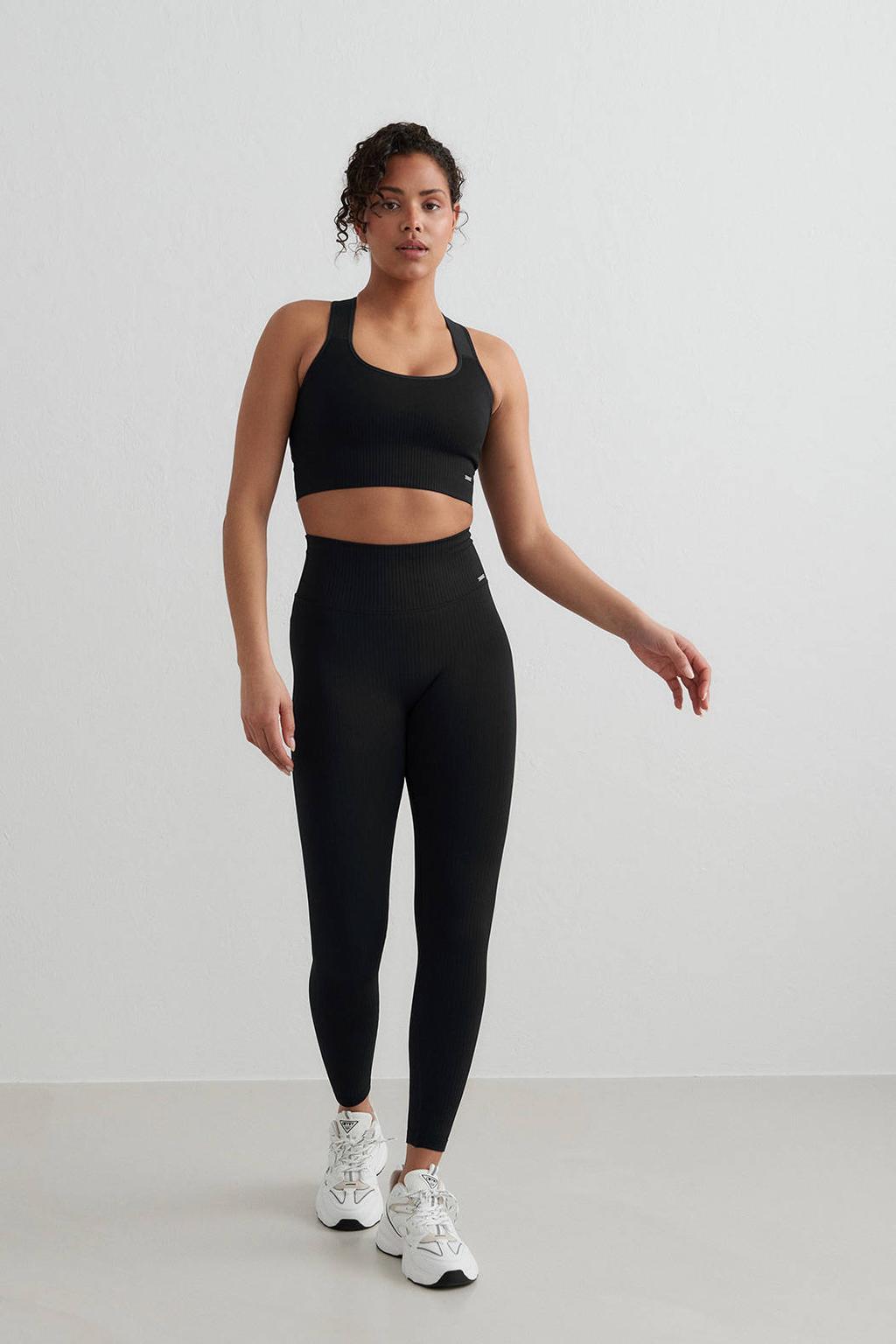 Zwarte dames Aim'n rib sportlegging Seamless van polyamide met slim fit en regular waist