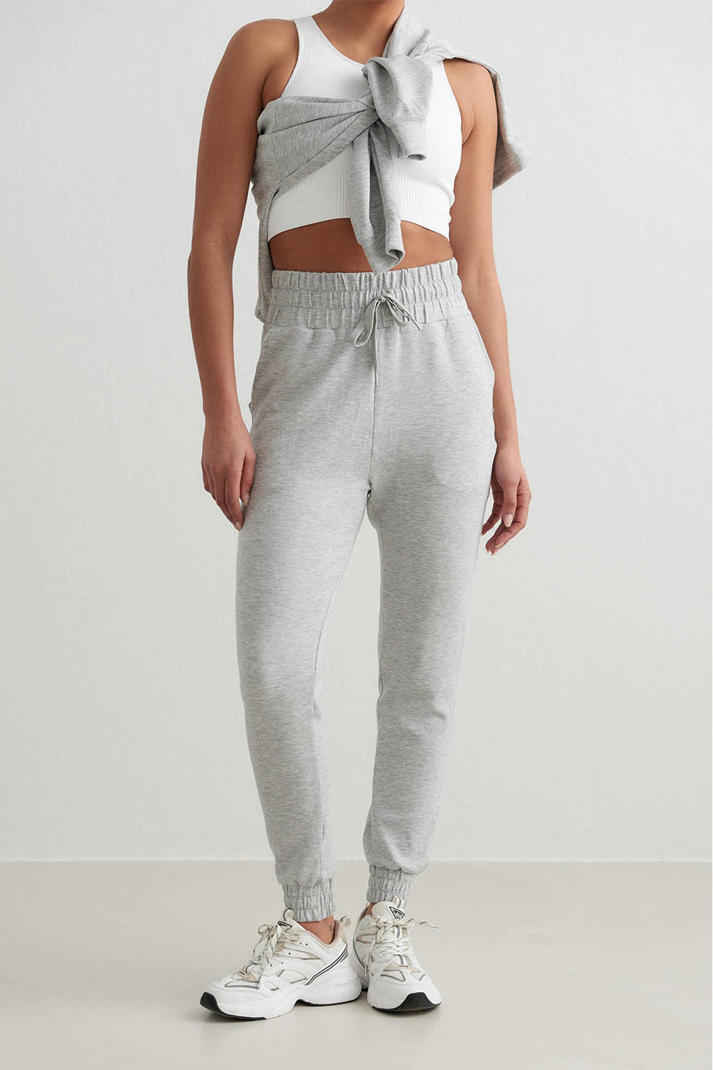 Grijs melange dames Aim'n joggingbroek Comfy melange van modal met regular fit en high waist