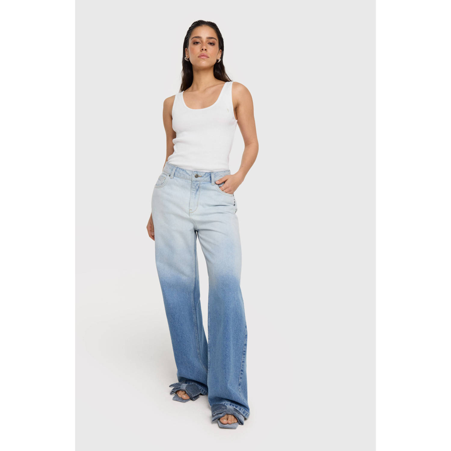 Alix the Label dip-dye high waist wide leg jeans light medium blue denim