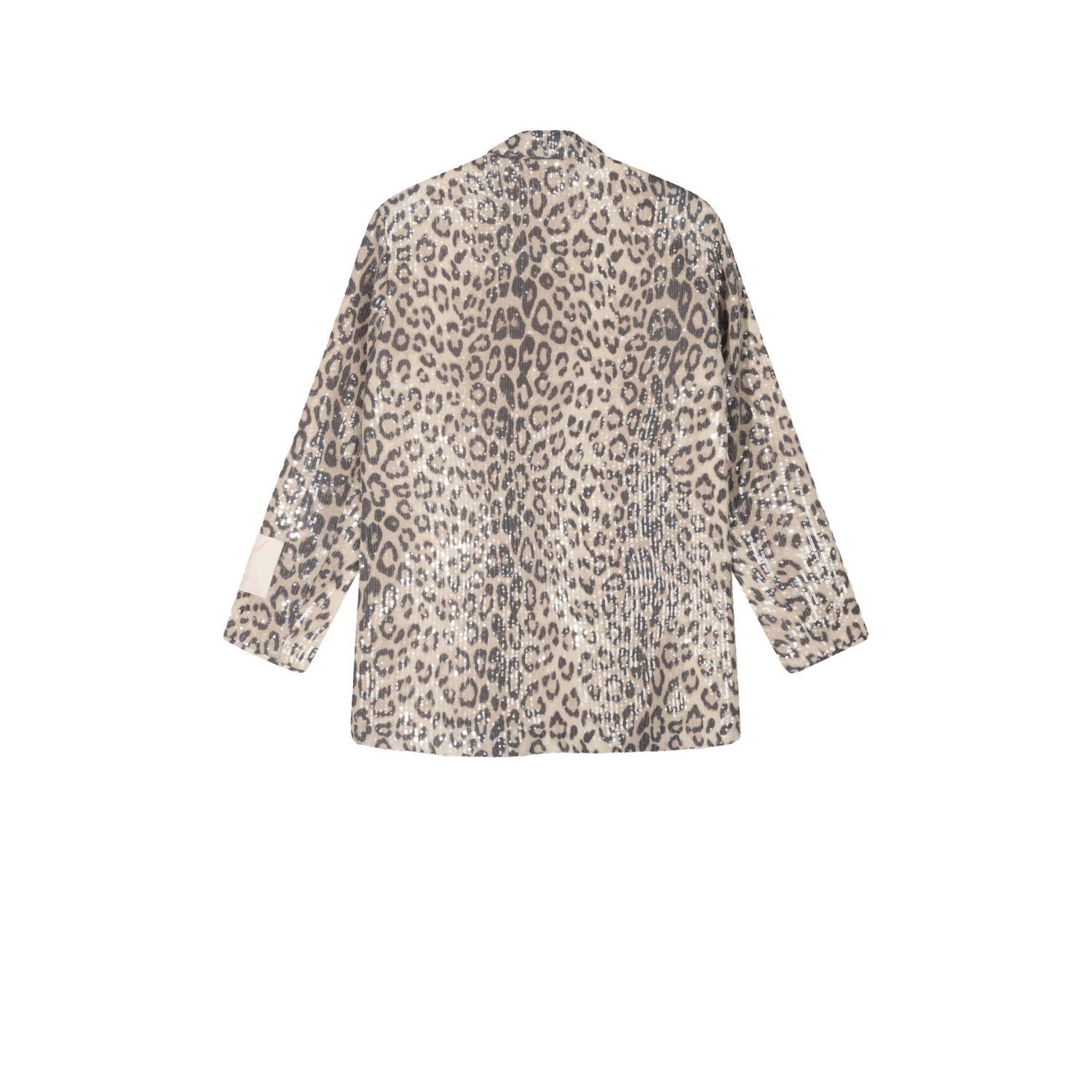 Alix the Label oversized blazer met panterprint en pailletten beige bruin