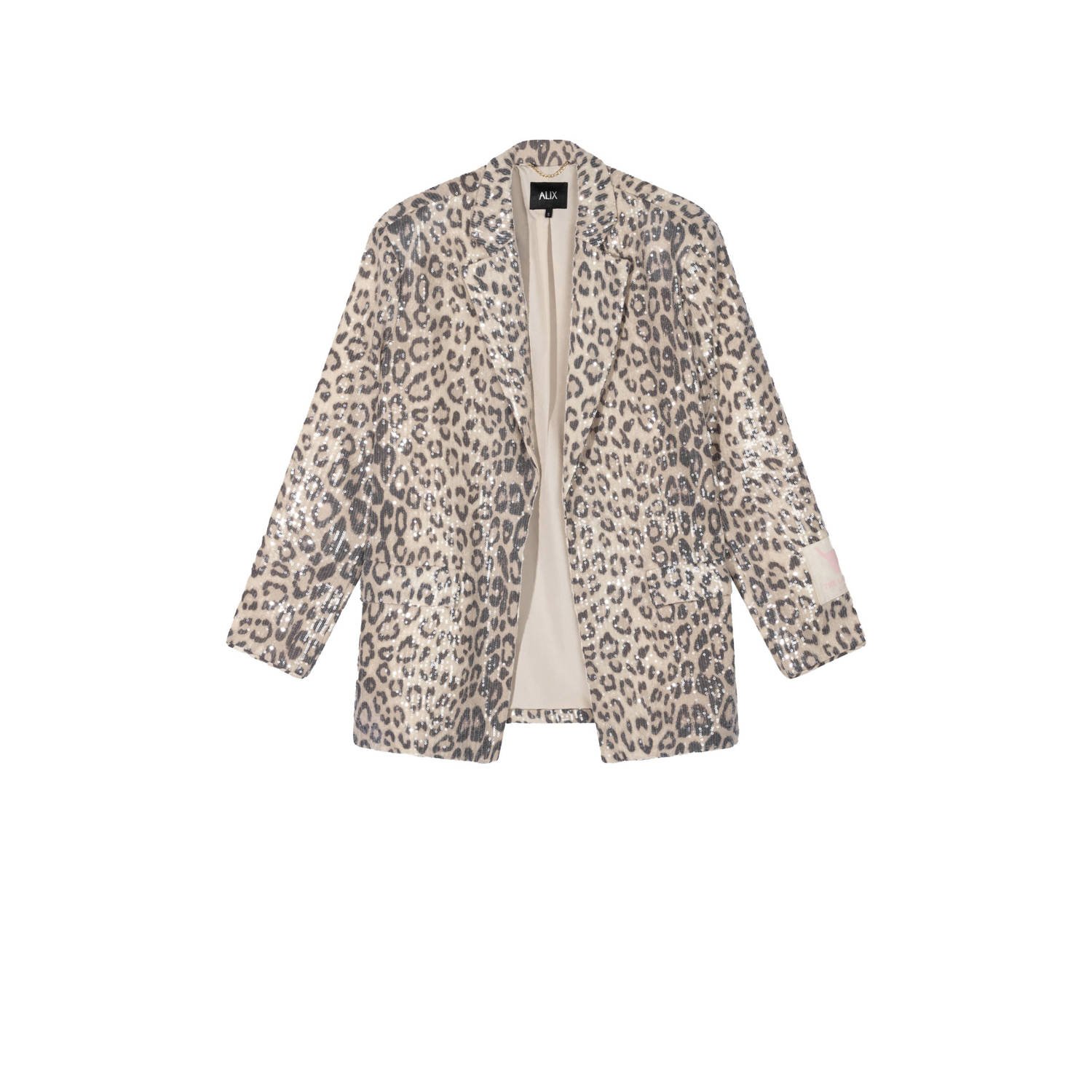 Alix the Label oversized blazer met panterprint en pailletten beige bruin