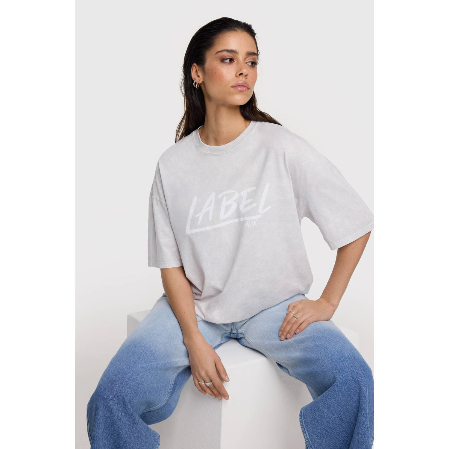 Alix the Label T-shirt met printopdruk grijs melange