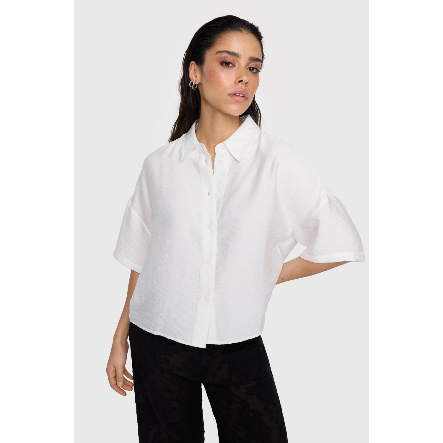 Alix The Label Boxy Blouse Korte Mouw Dames Geweven White Dames