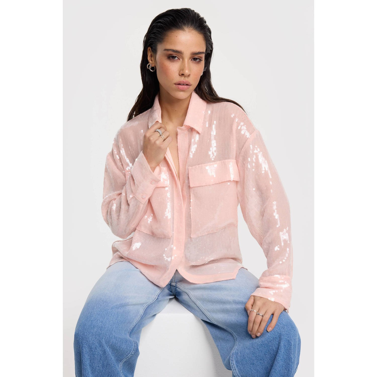 Alix the Label semi-transparante blouse lichtroze